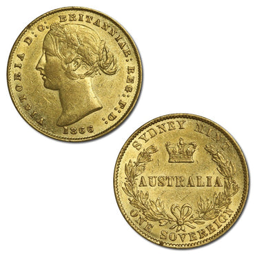 1866 Sydney Mint Victoria Type II Gold Sovereign VF/VF+