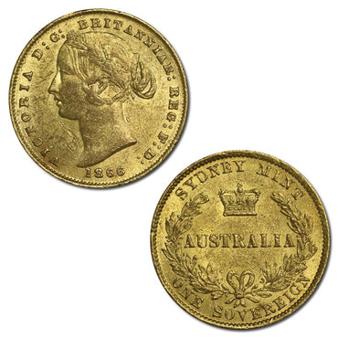 1866 Sydney Mint Victoria Type II Gold Sovereign VF+