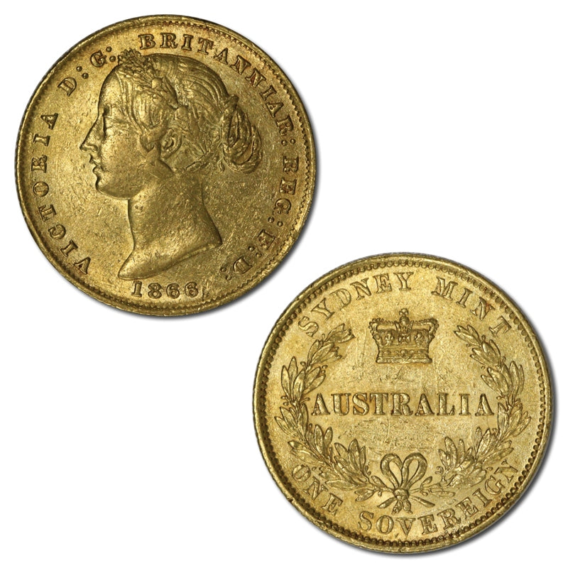 1866 Sydney Mint Gold Sovereign VF/EF