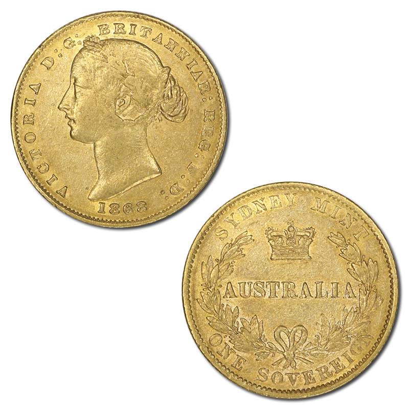 1868 Sydney Mint Victoria Y/H Gold Sovereign Fine/VF