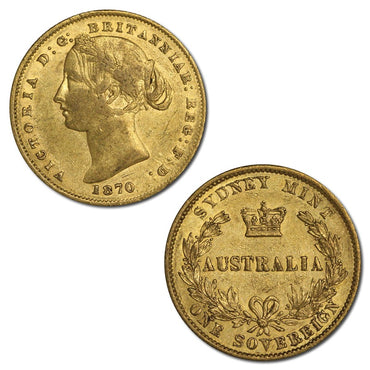 1870 Sydney Mint Victoria Type II Gold Sovereign FINE/nVF