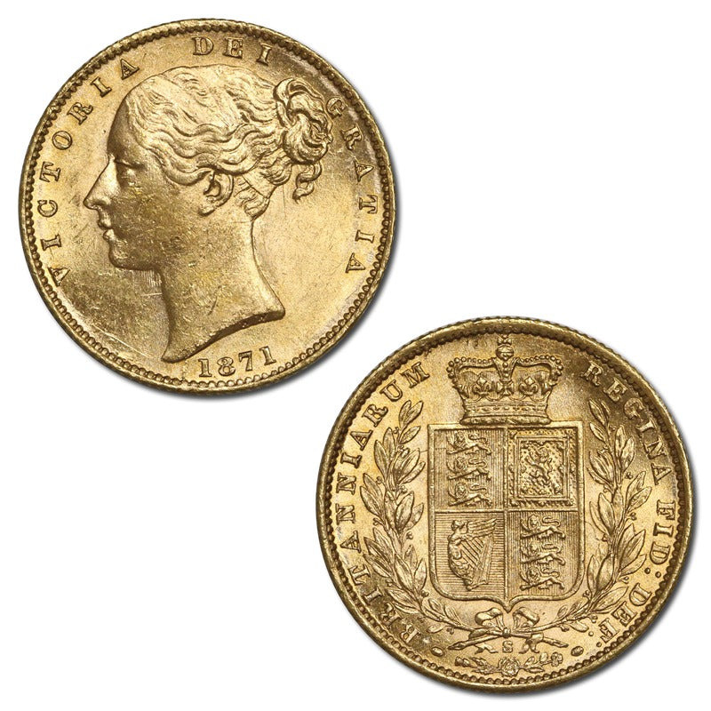 1871 Sydney Victoria Young Head Shield Gold Sovereign UNC
