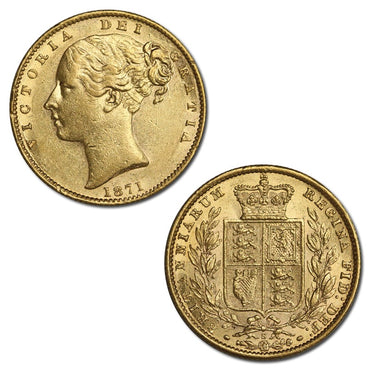 1871 Sydney Victoria Young Head Shield Sovereign VF+/EF