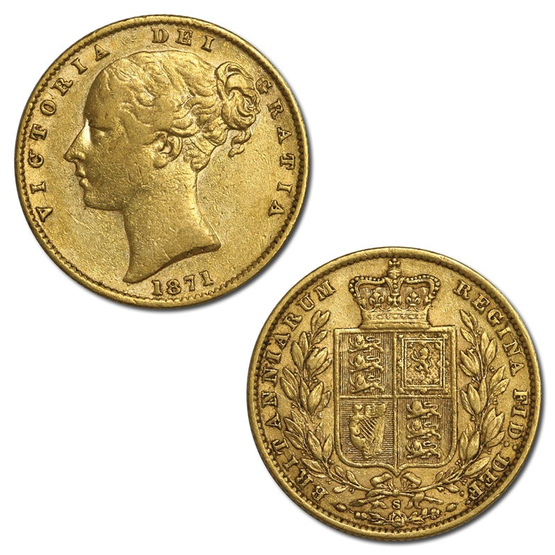 1871 Sydney Victoria Young Head Shield Sovereign nVF