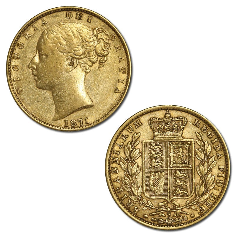 1871 Sydney Victoria Young Head Shield Gold Sovereign nVF
