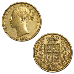 1871 Sydney Victoria Young Head Shield Gold Sovereign nVF