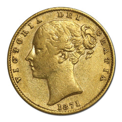 1871 Sydney Victoria Young Head Shield Sovereign nVF