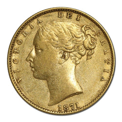 1871 Sydney Victoria Young Head Shield Gold Sovereign nVF