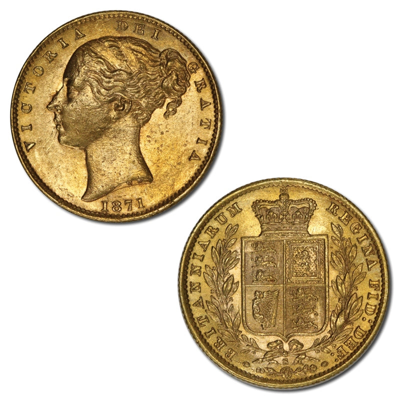 1871 Sydney Young Head Shield Sovereign EF+