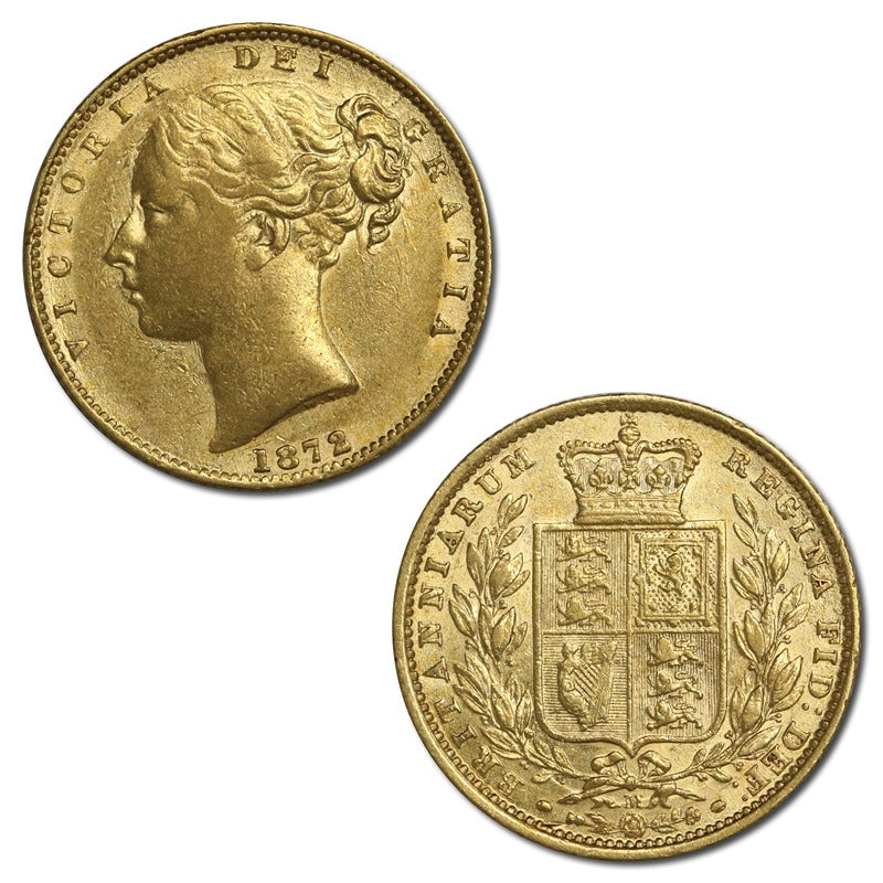 1872 Melbourne Victoria Y/H Shield Gold Sovereign VF