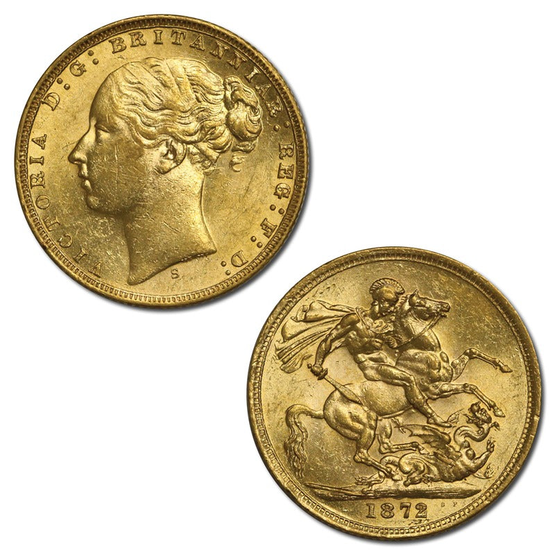 1872 Sydney Victoria Y/H St.George Gold Sovereign Lustrous UNC