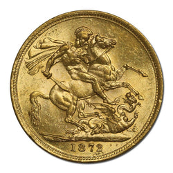 1872 Sydney Victoria Y/H St.George Gold Sovereign Lustrous UNC