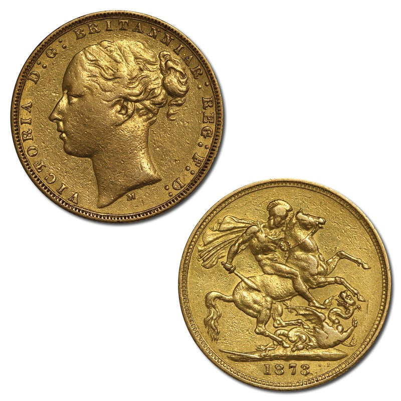1873 Melbourne Victoria Y/H St.George Gold Sovereign Fine