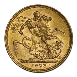 1873 Melbourne St George Gold Sovereign Lustrous UNC