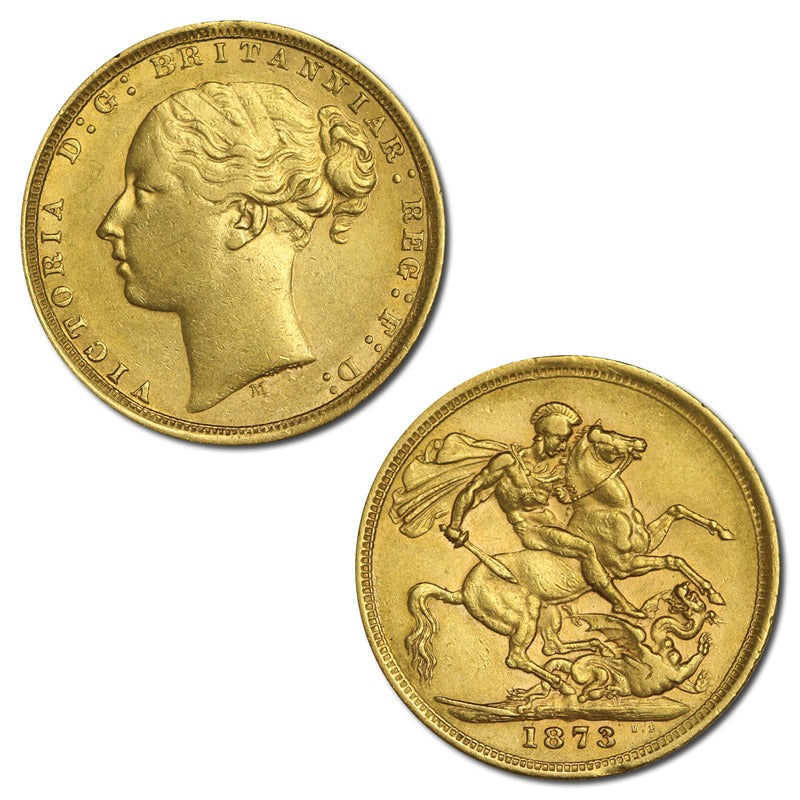 1873 Melbourne Victoria Y/H St.George Gold Sovereign VF