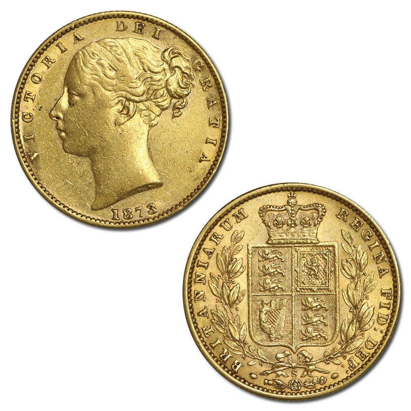 1873 Sydney Victoria Young Head Shield Gold Sovereign VF/VF+