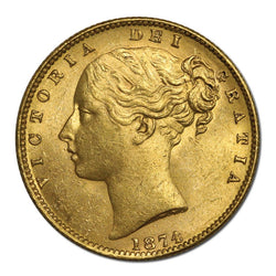 1874 Melbourne Victoria Y/H Shield Gold Sovereign Lustrous UNC