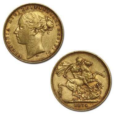 1874 Melbourne Victoria Y/H St George Gold Sovereign VF