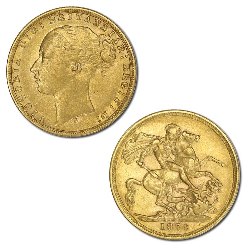 1874 Sydney Victoria Young Head St.George Gold Sovereign VF