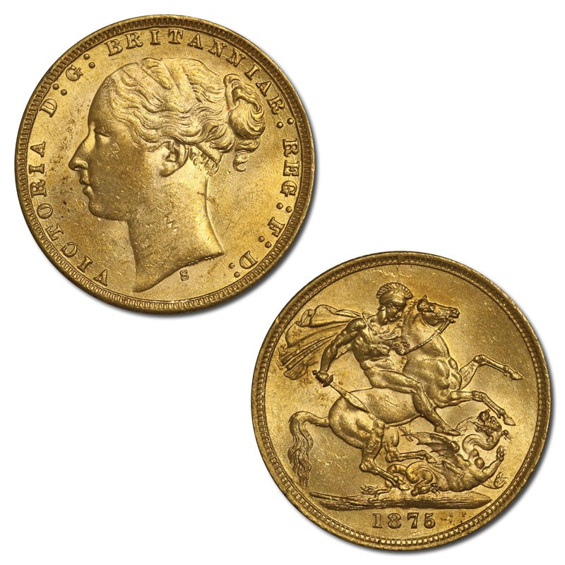 1875 Sydney Young Head St George Gold Sovereign Lustrous UNC