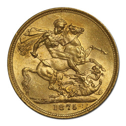 1875 Sydney Young Head St George Gold Sovereign Lustrous UNC
