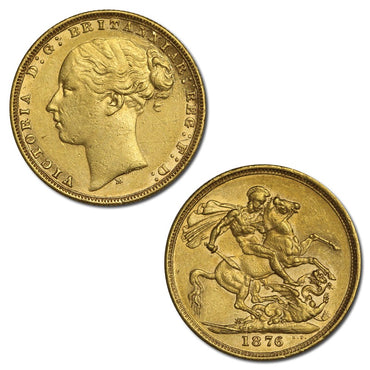 1876 Melbourne Victoria Y/H St George Gold Sovereign VF