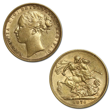 1876 Sydney Victoria Y/H St George Gold Sovereign Fine-VF