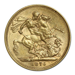 1876 Sydney Victoria Y/H St George Gold Sovereign Fine-VF