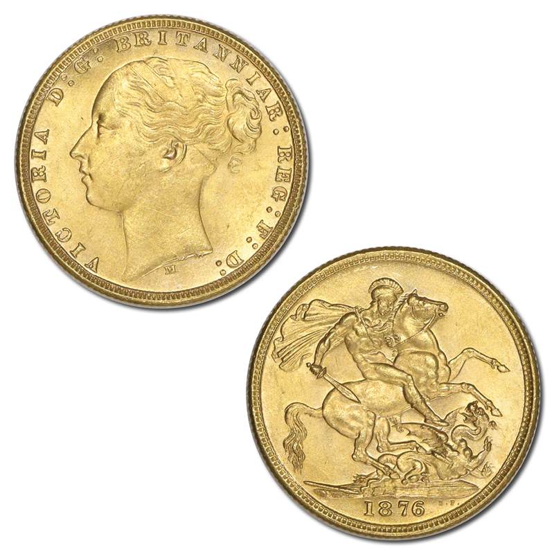 1876 Melbourne Gold Sovereign St George Brilliant UNC