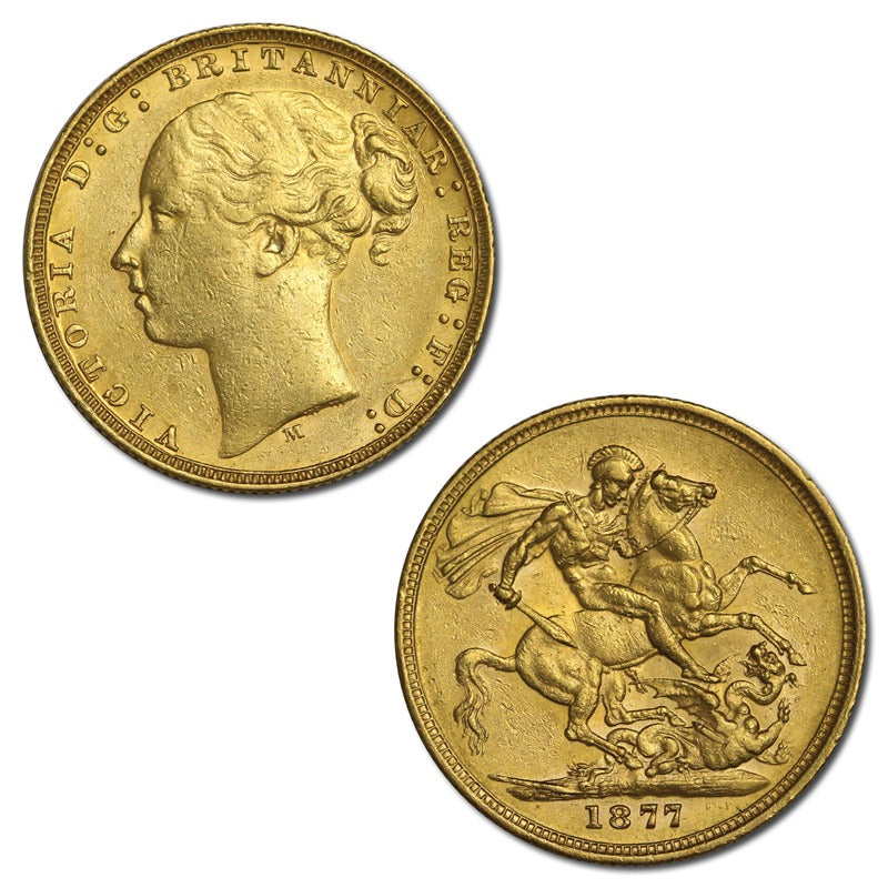 1877 Melbourne Victoria Y/H St George Gold Sovereign EF