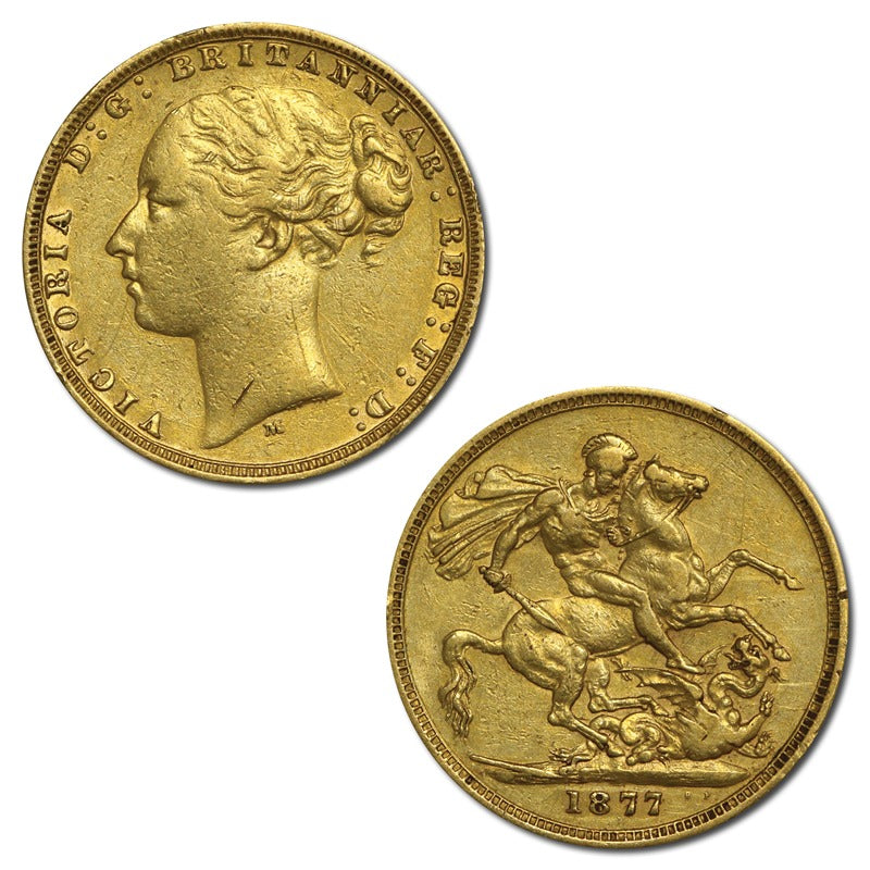 1877 Melbourne Victoria Y/H St George Gold Sovereign VF