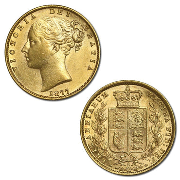 1877 Sydney Victoria Shield Gold Sovereign EF/nUNC