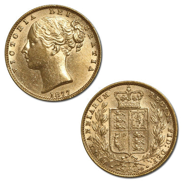 1877 Sydney Victoria Shield Gold Sovereign Lustrous nUNC