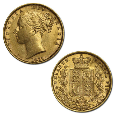 1877 Sydney Victoria Shield Gold Sovereign VF+