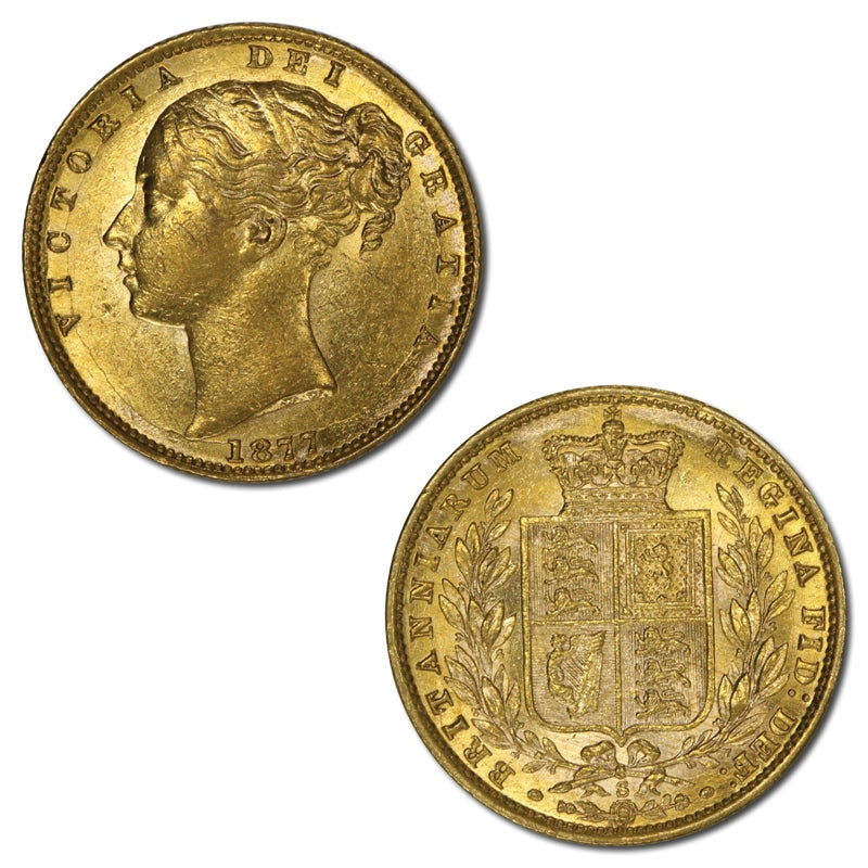 1877 Sydney Young Head Shield Gold Sovereign EF/nUNC