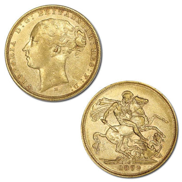 1879 Melbourne Young Head St.George Gold Sovereign VF