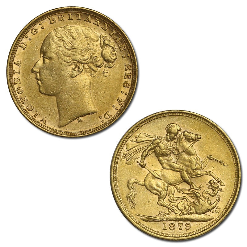 1879 Melbourne Young Head St.George Gold Sovereign VF