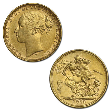 1879 Melbourne Young Head St.George Gold Sovereign VF