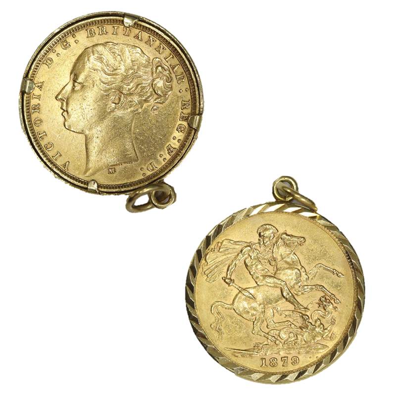1879 Melbourne Victoria Y/H St.George Gold Sovereign + Gold Bezel