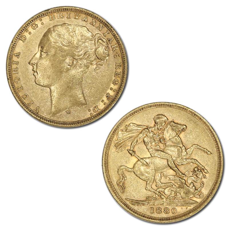 1880 Melbourne Young Head St.George Gold Sovereign