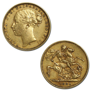 1880 Melbourne Young Head St.George Gold Sovereign nVF-VF
