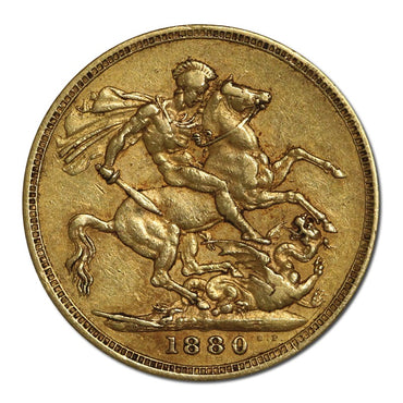 1880 Melbourne Young Head St.George Gold Sovereign nVF-VF