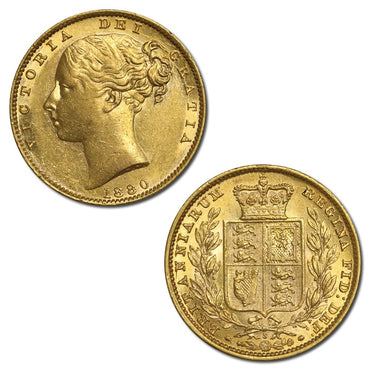 1880 Sydney Victoria Young Head Shield Gold Sovereign EF