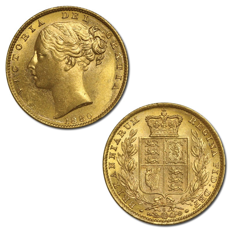 1880 Sydney Victoria Young Head Shield Gold Sovereign CHOICE UNC