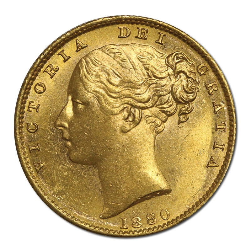 1880 Sydney Victoria Young Head Shield Gold Sovereign CHOICE UNC