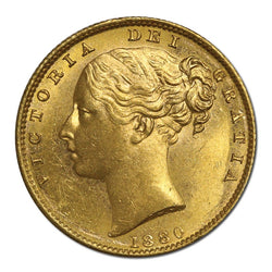 1880 Sydney Victoria Young Head Shield Gold Sovereign CHOICE UNC