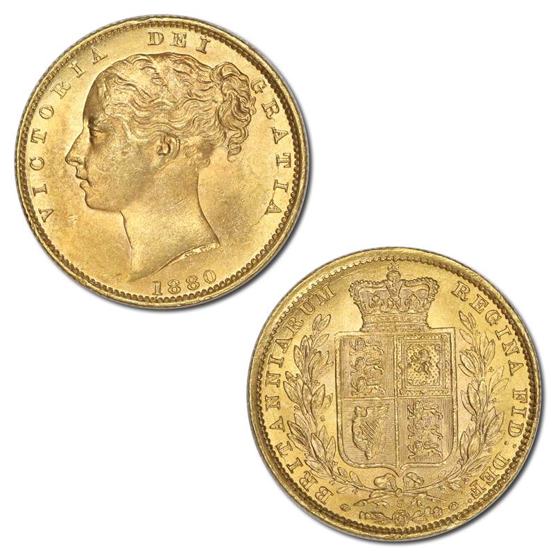 1880 Sydney Victoria Shield Gold Sovereign CHOICE UNC