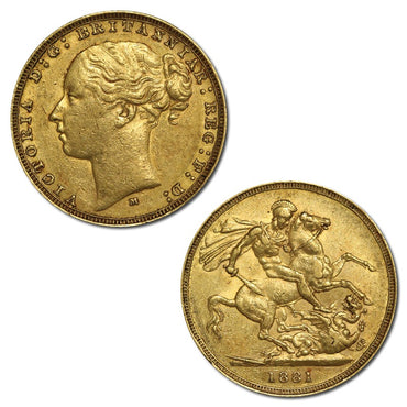 1881 Melbourne Victoria Y/H St George Gold Sovereign F/VF