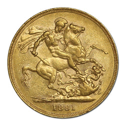 1881 Melbourne Victoria Y/H St George Gold Sovereign VF
