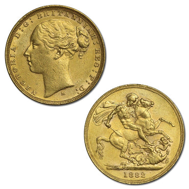 1882 Melbourne Victoria Y/H St.George Gold Sovereign VF
